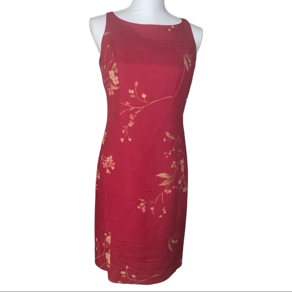 Sleeveless Red Floral Midi Dress